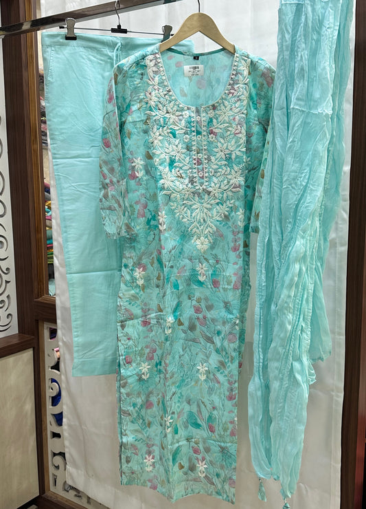 Chikankari Cotton Suit with pant & dupatta