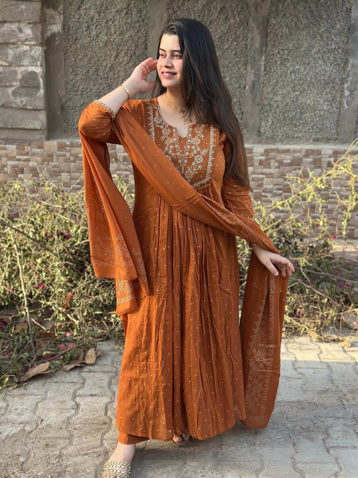 Mul cotton Chanderi kurta set for women with dupatta - Vijay Laxmi