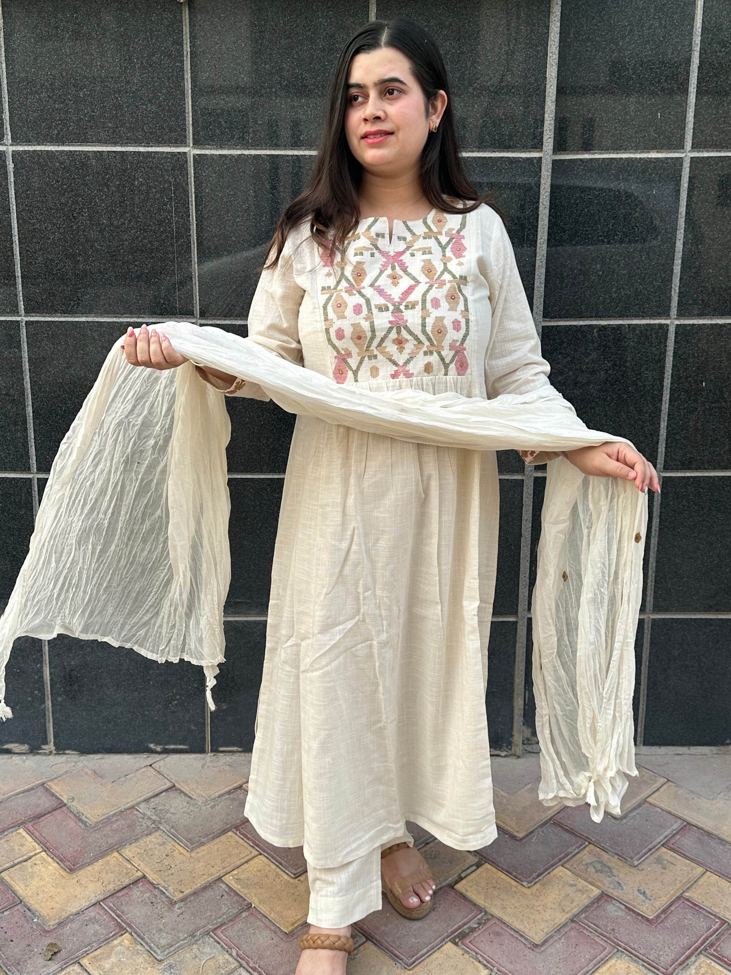 Thread Work Cotton Suit For Women - Vijay Laxmi