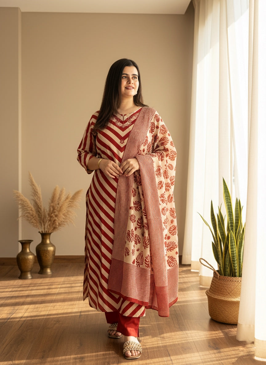 Premium Cotton kurta Set with pants and dupatta