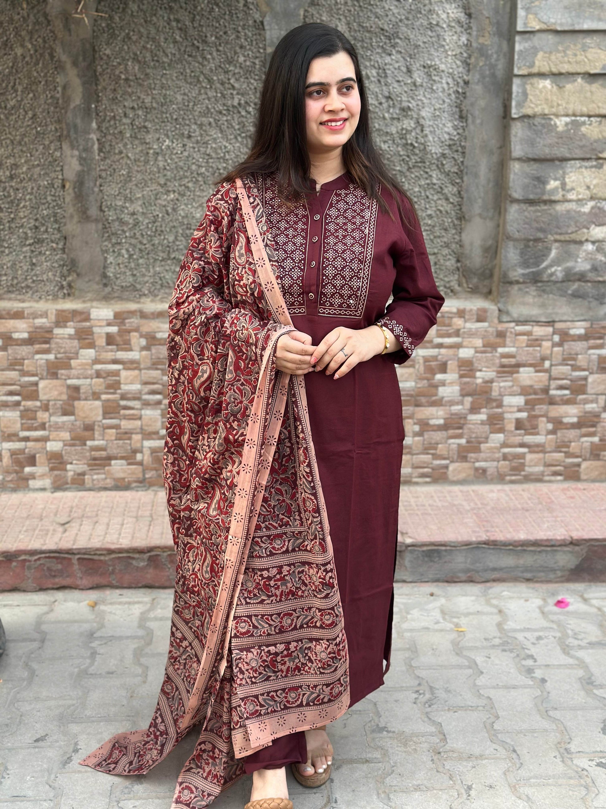 Kalamkari dupatta Cotton kurta set for women - Vijay Laxmi
