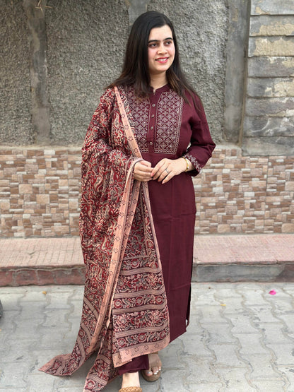 Kalamkari dupatta Cotton kurta set for women - Vijay Laxmi