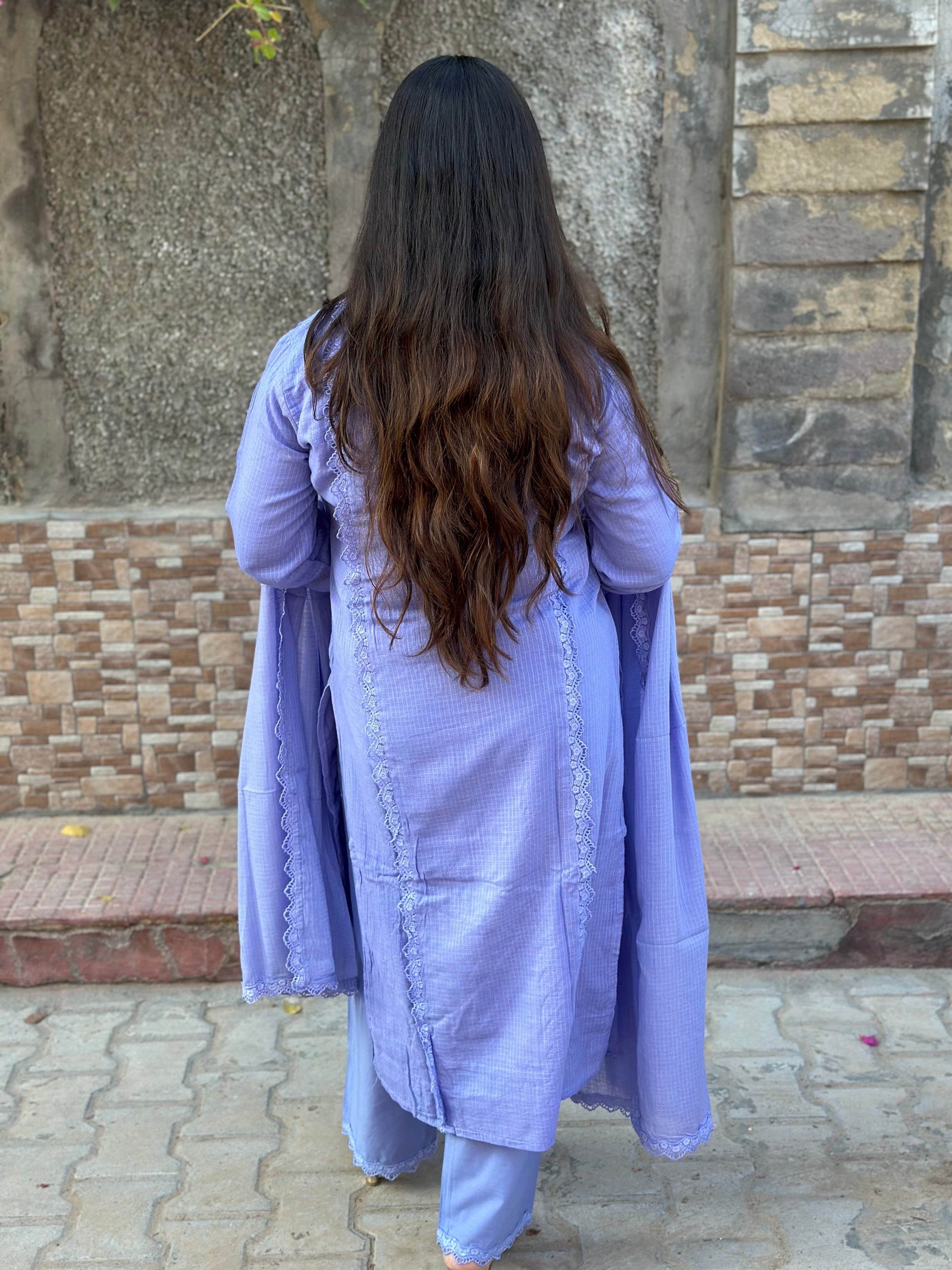Lavender queen Kota Cotton kurta Set with pants and dupatta - Vijay Laxmi