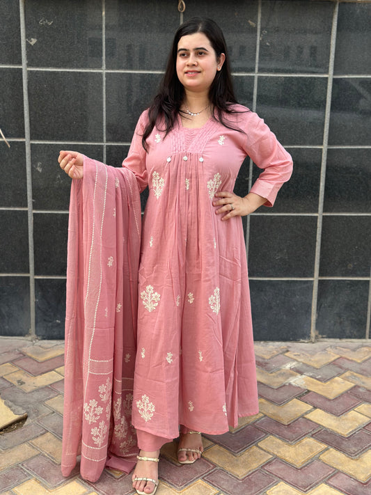 Gulmohar Mulmul Cotton kurta Set with dupatta