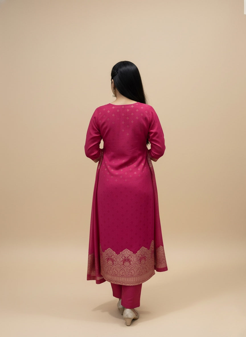 Rani Banarasi Silk Suit Set for Women- Kurta, Pant & Dupatta