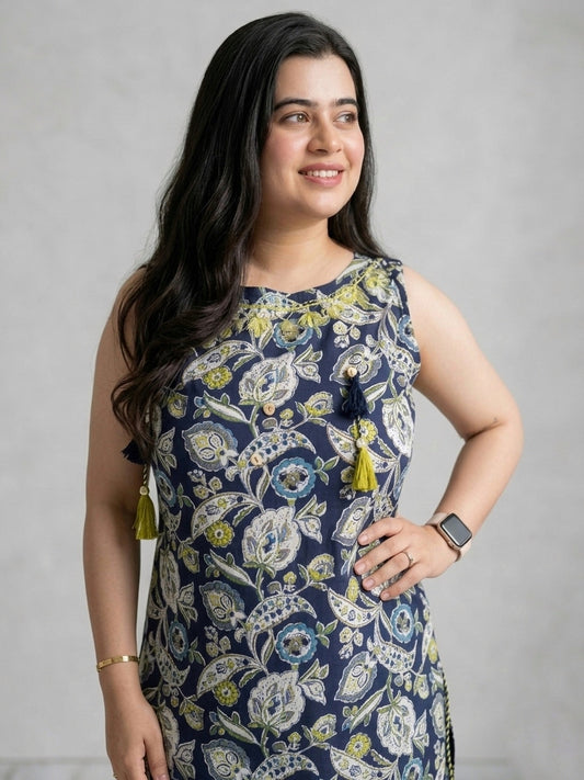 Bani Sleeveless Cotton Kurta set Blue