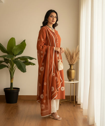 Phulaari Embroidered Cotton Kurti Pant Dupatta Set – Thread & Lace