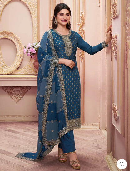 Dark Blue Dola Jacquard Banarasi Suit Set - Vijay Laxmi
