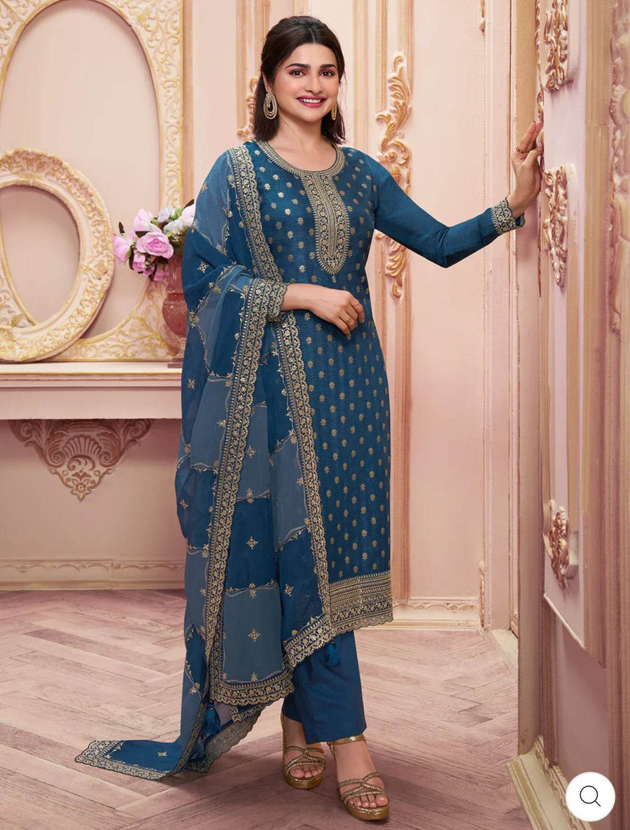 Dark Blue Dola Jacquard Banarasi Suit Set