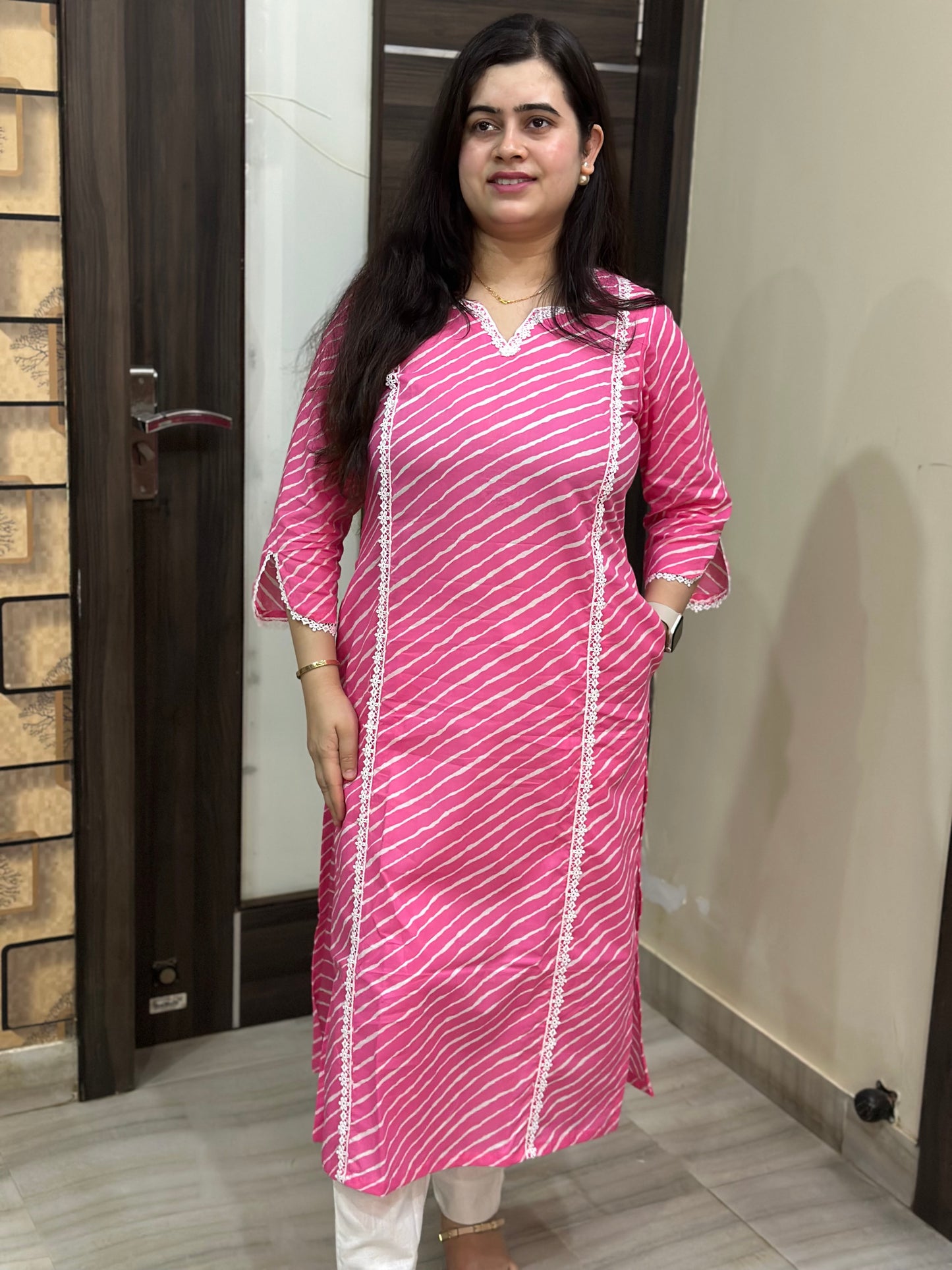 Noor Leheriya cotton Kurta & Pant Pink