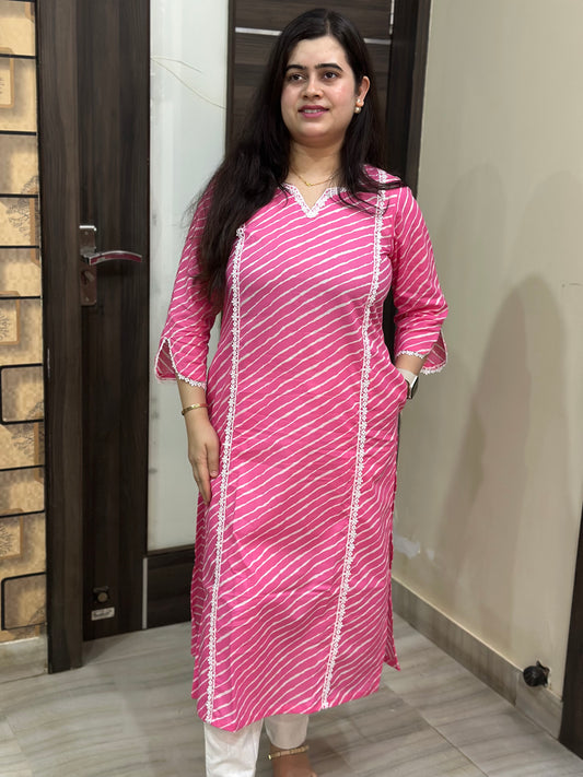 Noor Leheriya cotton Kurta & Pant Pink
