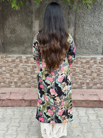 Premium Floral Black Cotton Kurti For Women