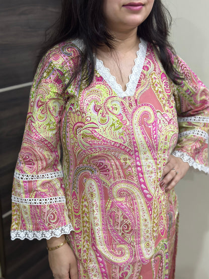 Madhubani pure cotton kurti for women pink