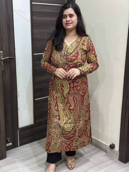 Madhubani pure cotton kurti for women red