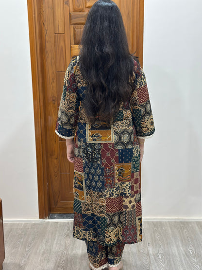 Gulmohar Heritage Patchwork Cotton Kurta Set