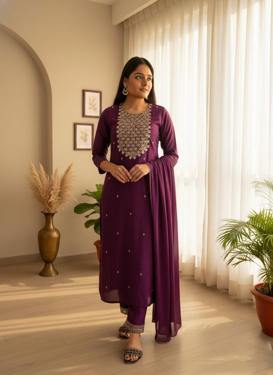 Purple modal silk suit