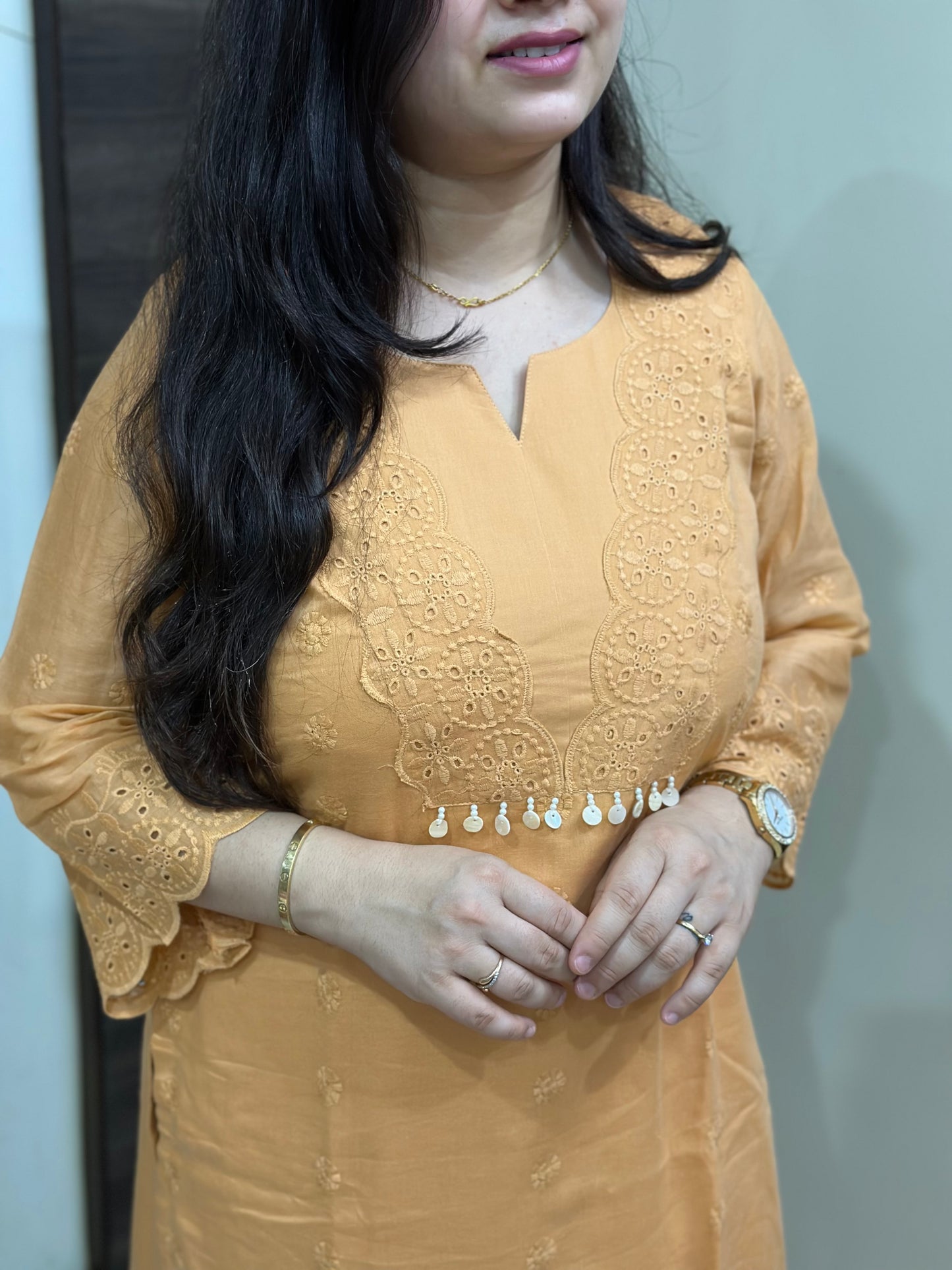Mehar premium chikankari cotton Kurta & Pant with cotton lining orange