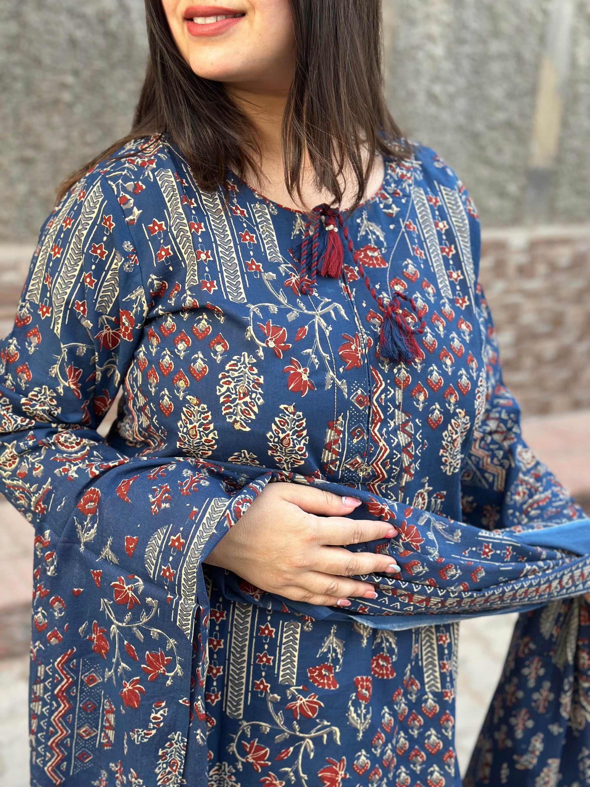 Premium Cotton kurta Set with pants and dupatta - Vijay Laxmi