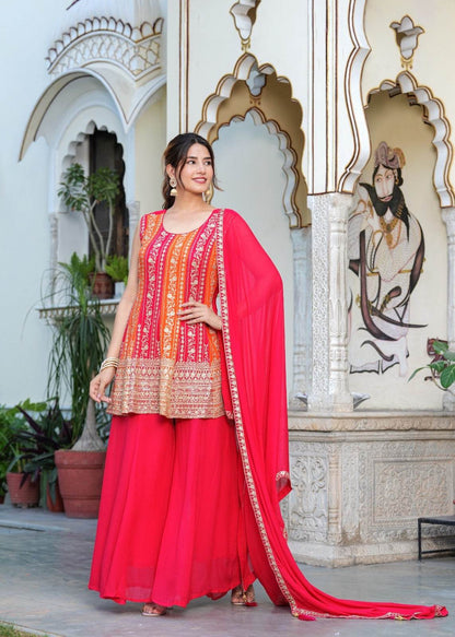 Dola Silk Peplum Suit with Sharara - Vijay Laxmi