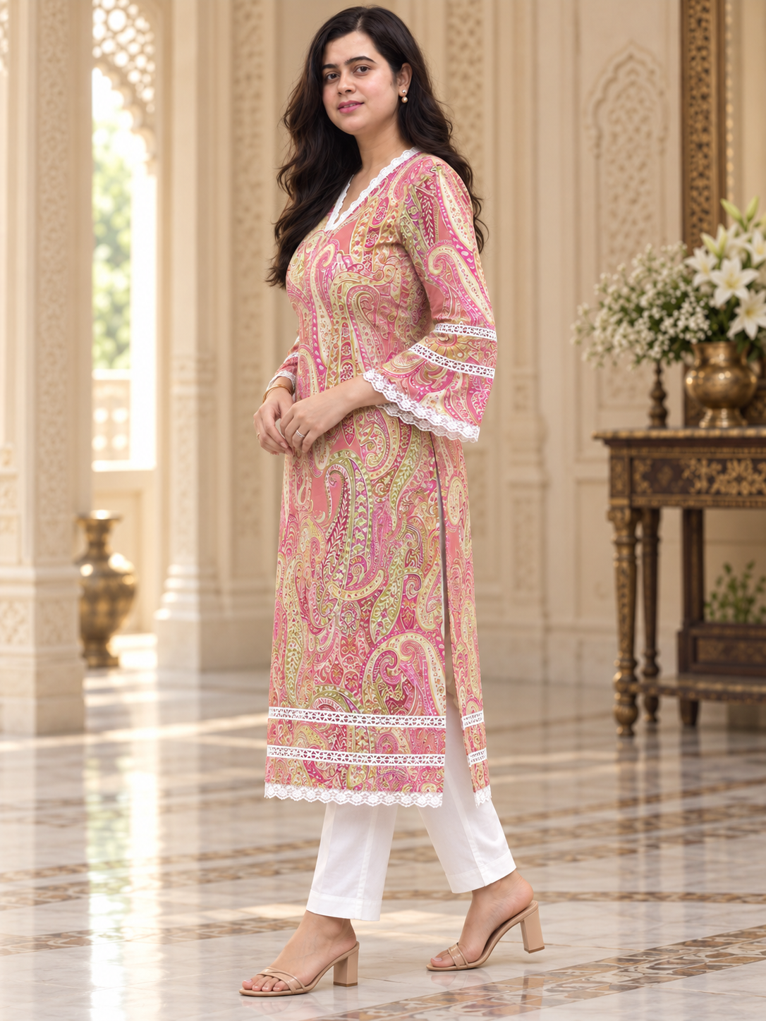 Madhubani pure cotton kurti for women pink
