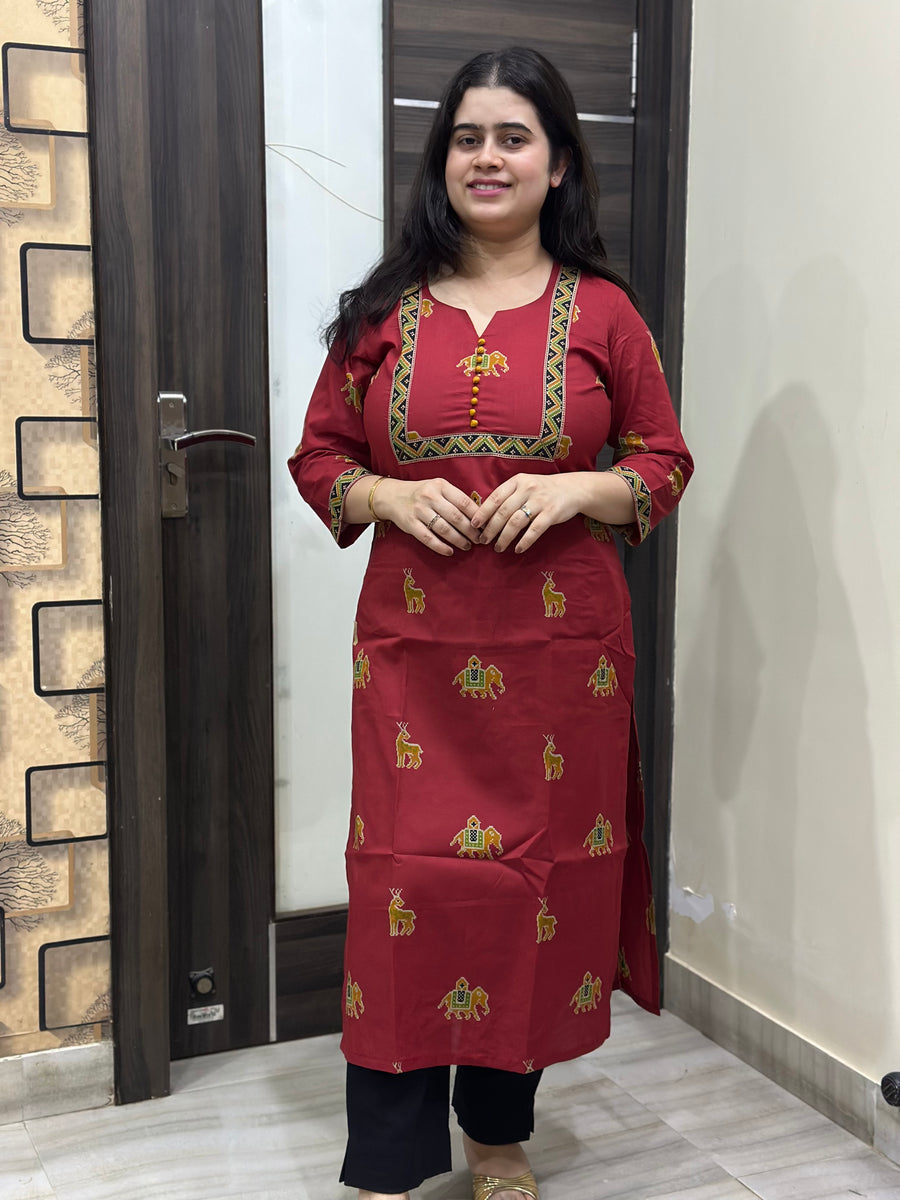 Madhubani Cotton kurta set for women red