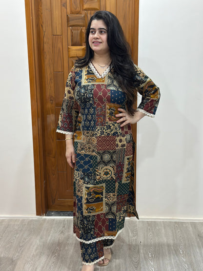 Gulmohar Heritage Patchwork Cotton Kurta Set