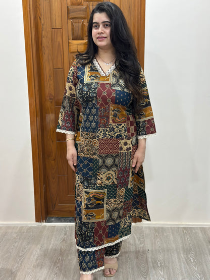 Gulmohar Heritage Patchwork Cotton Kurta Set
