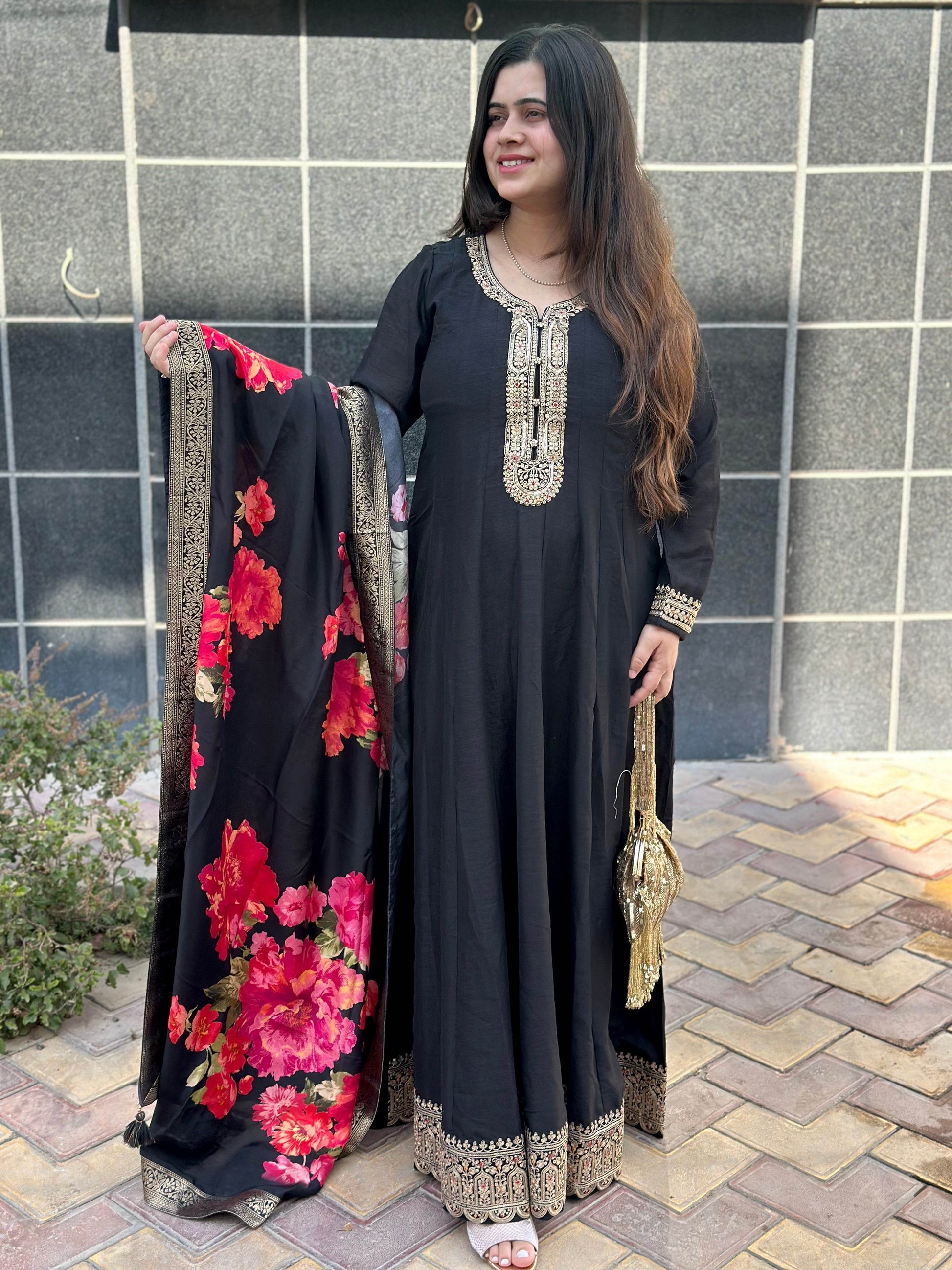 Dola Silk Party wear Frock Suit - Vijay Laxmi