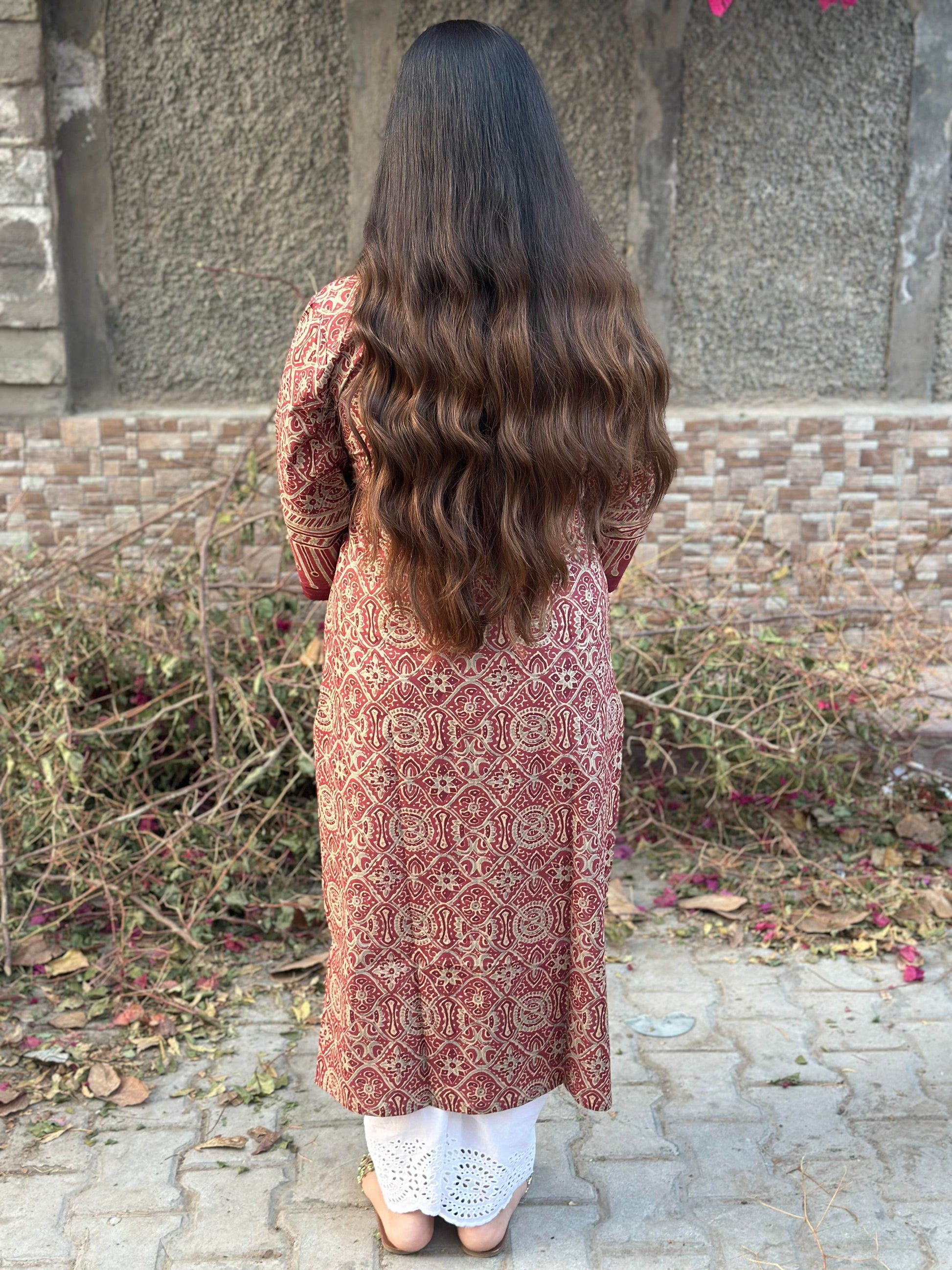 Airy Bagru Cotton Kurti for women rust - Vijay Laxmi