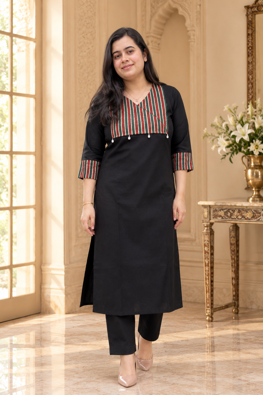 Sunehri pure cotton  kurti for women black