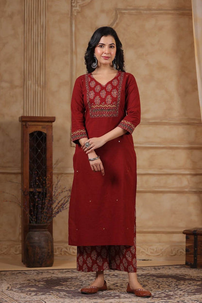 Ajrakh Printed Cotton Suit For Women - Vijay Laxmi