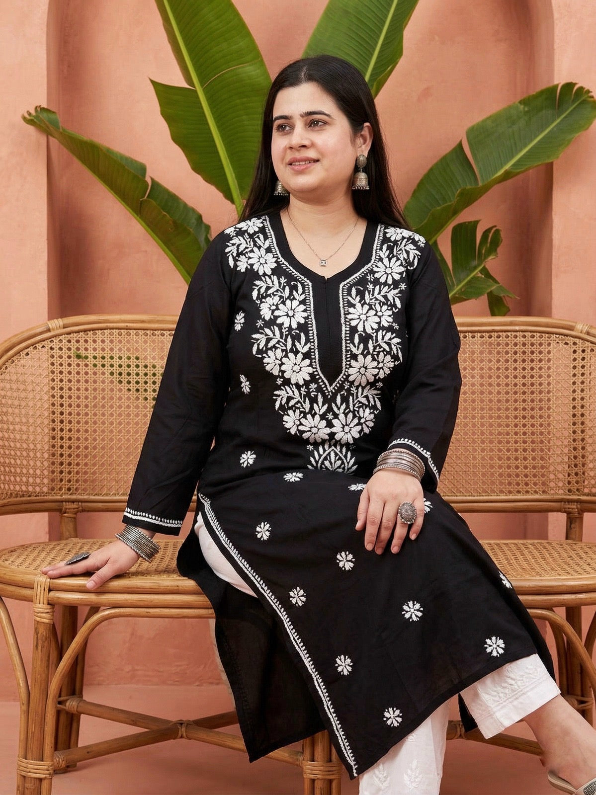 Chikankari Modal Kurti Black