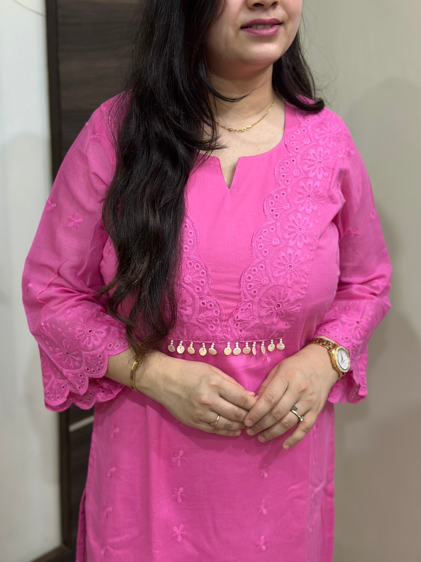 Mehar premium chikankari cotton Kurta & Pant with cotton lining Pink