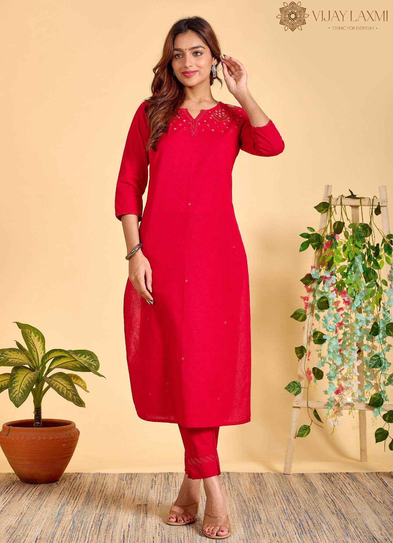 Red Mul Mul cotton Suit - Vijay Laxmi