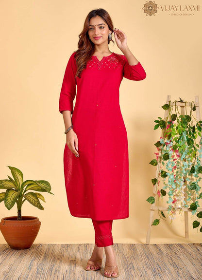 Red Mul Mul cotton Suit - Vijay Laxmi