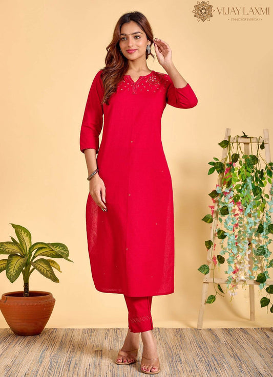 Red Mul Mul cotton Suit - Vijay Laxmi