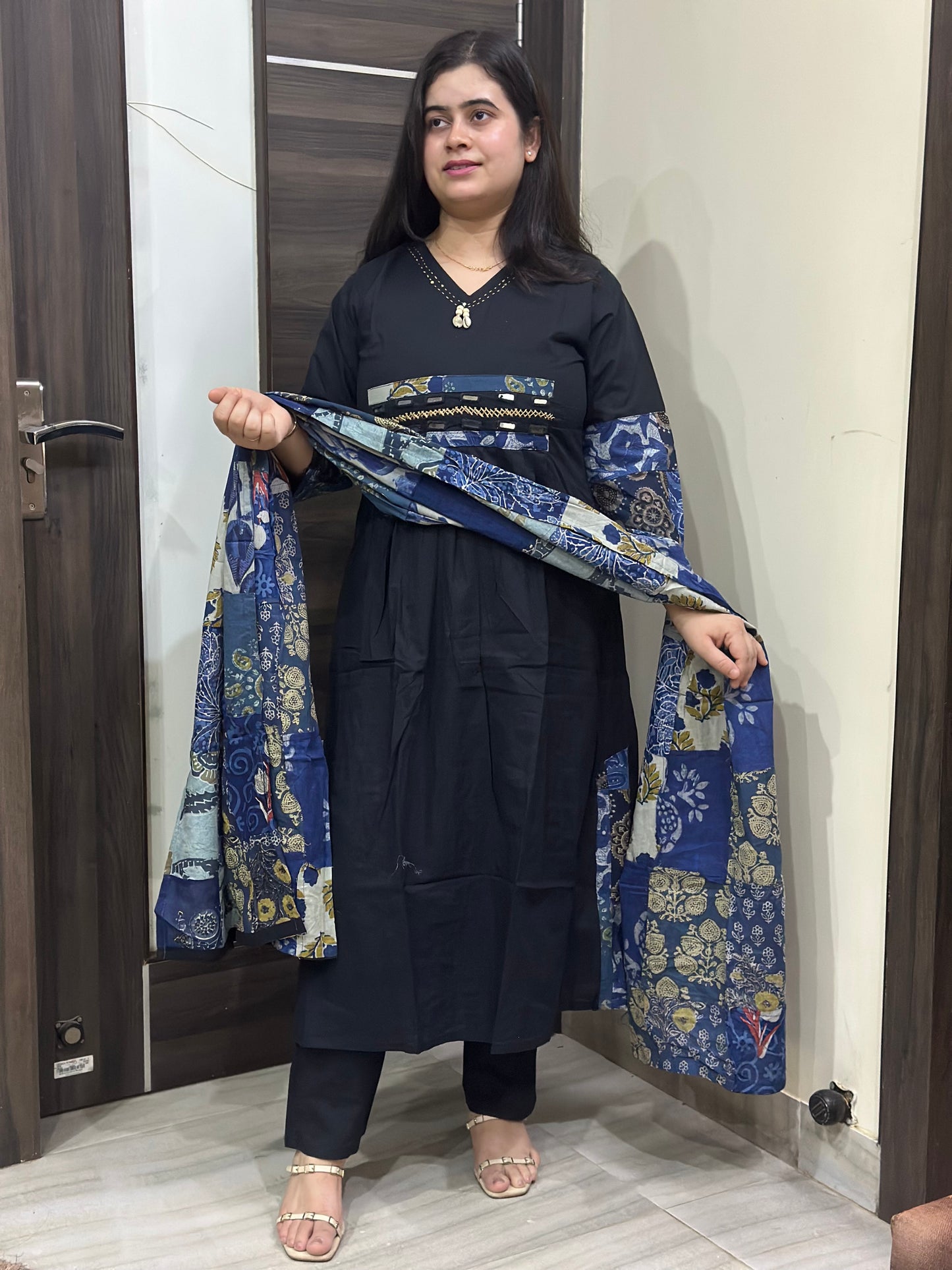 Anami ajrakh cotton kurta set with pant & mul cotton dupatta