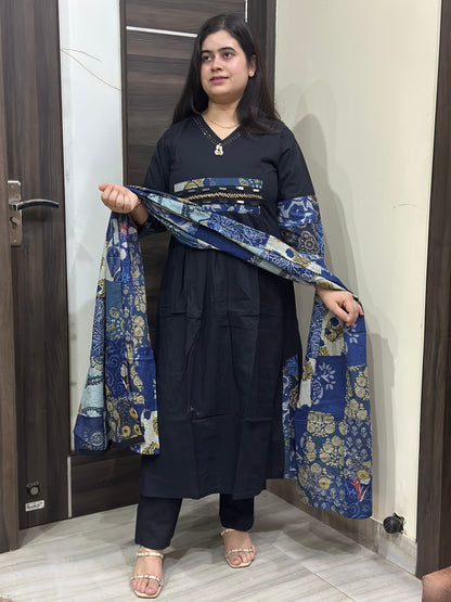 Anami ajrakh cotton kurta set with pant & mul cotton dupatta