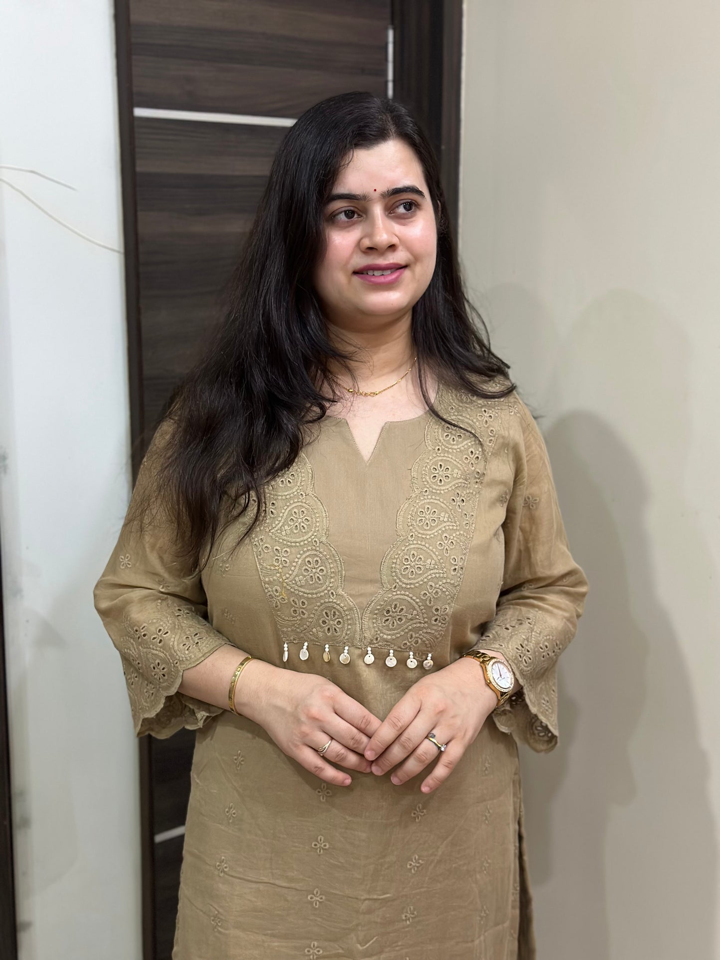 Mehar premium chikankari cotton Kurta & Pant with cotton lining Brown