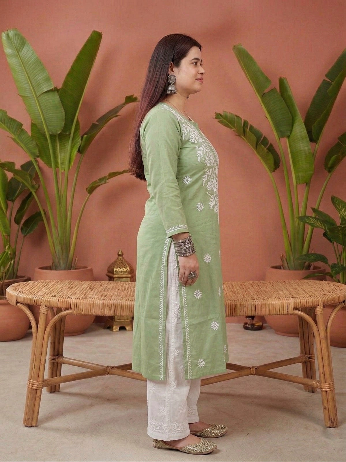 Chikankari Modal Kurti Green