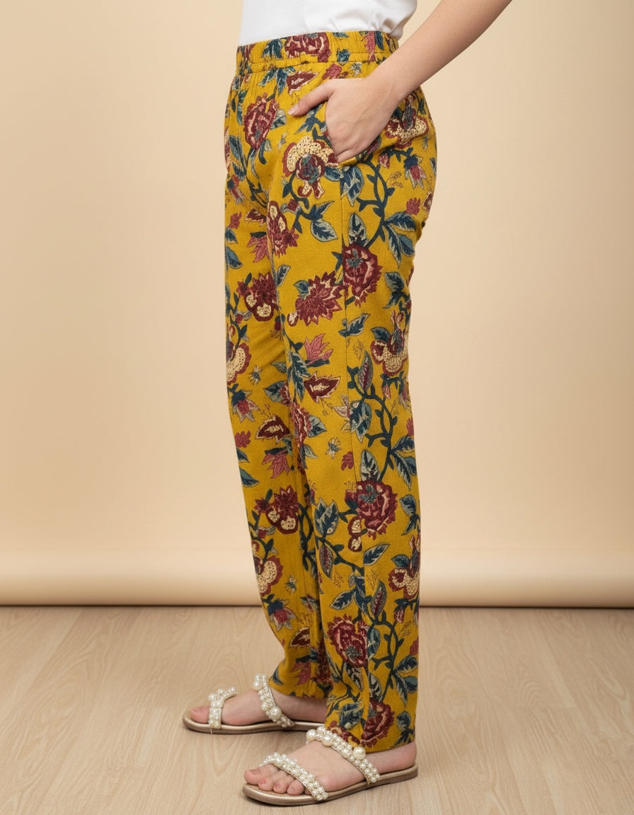 Breathable Mustard Print Cotton Pants