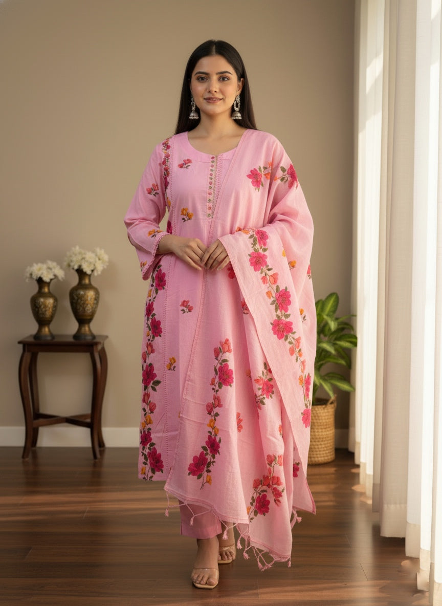 Premium Cotton kurta set for women with dupatta