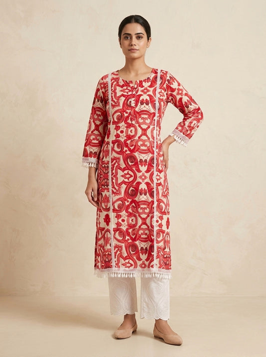Airy Cotton kurti for women red
