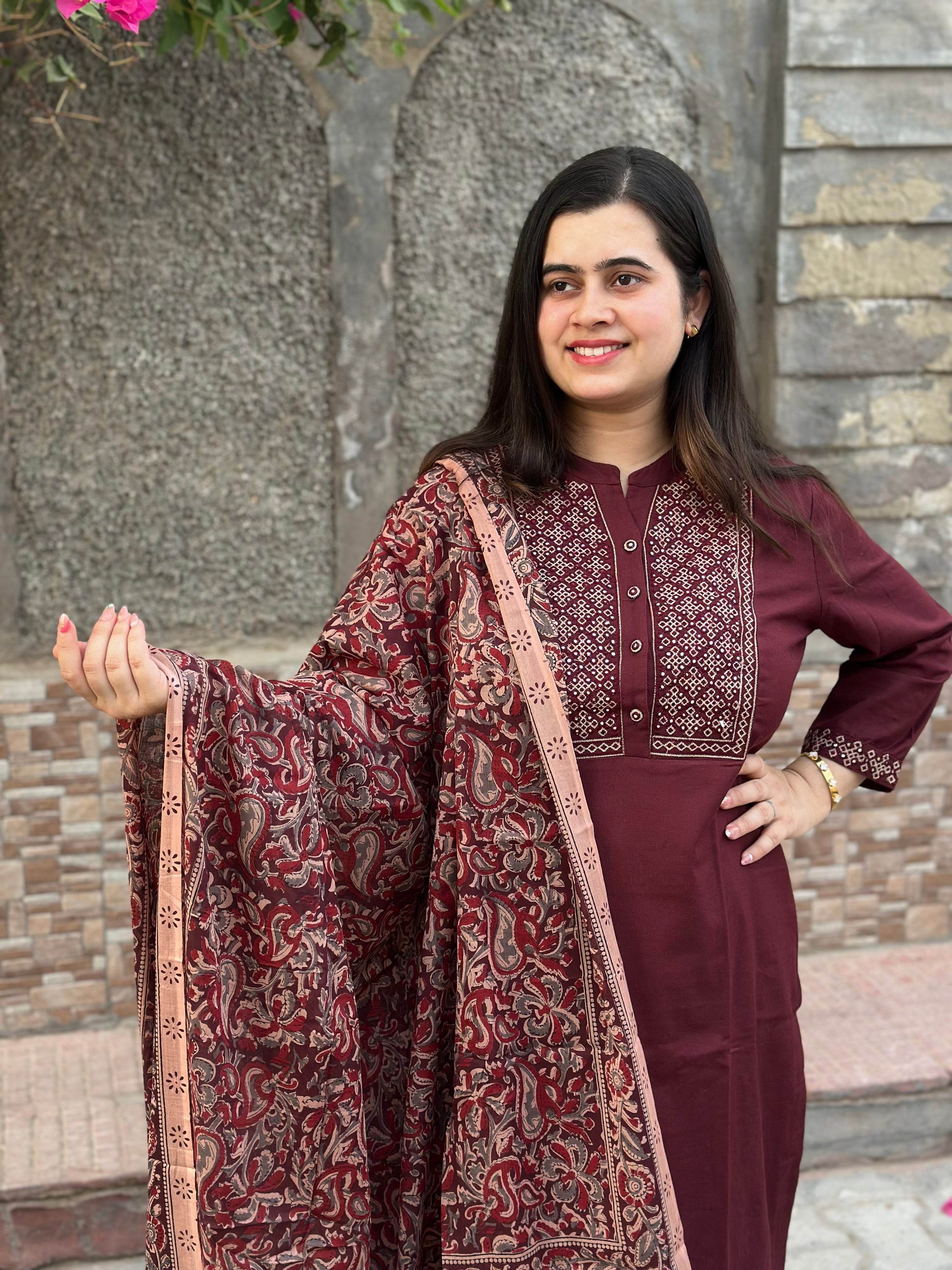 Kalamkari dupatta Cotton kurta set for women - Vijay Laxmi