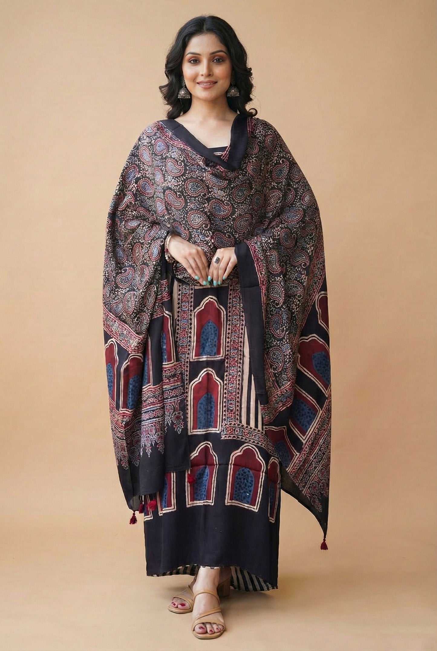 Modal Silk Ajrakh 2 Piece Unstitched Suit