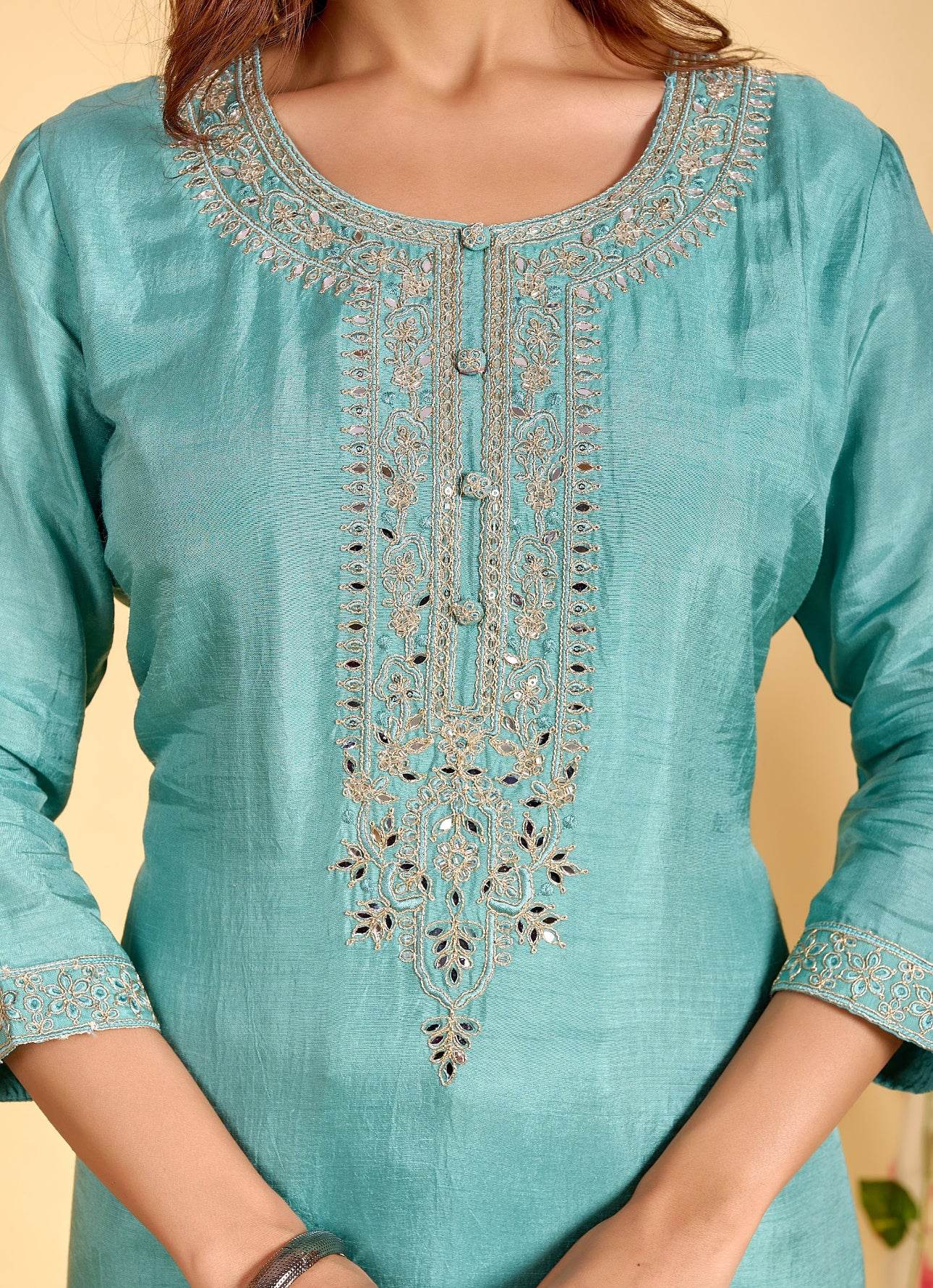 Modal Shimmer Silk Suit - Vijay Laxmi