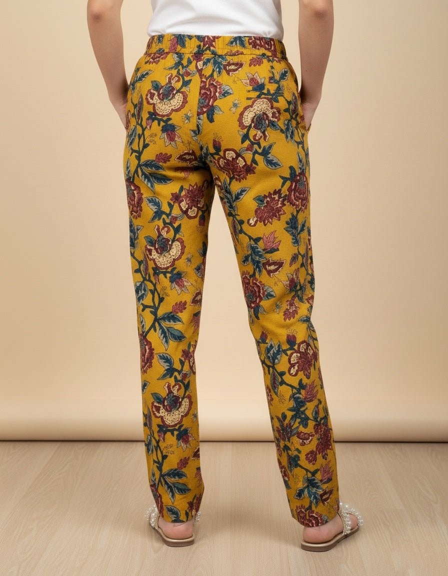 Breathable Mustard Print Cotton Pants