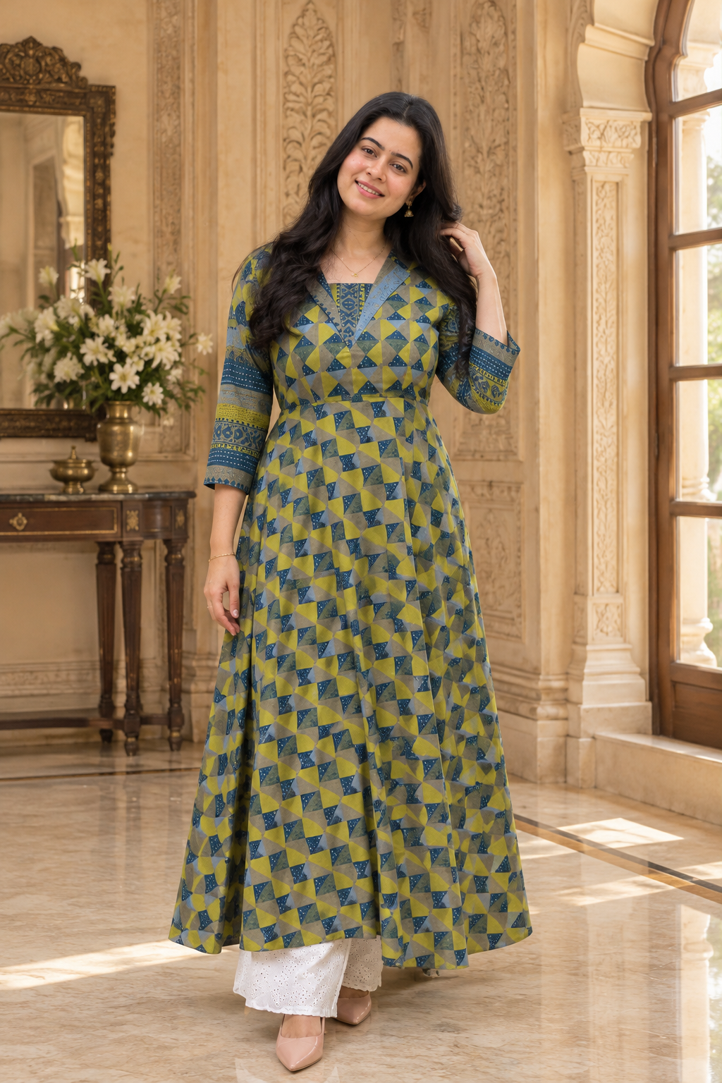Sunehri pure cotton kurti for women green