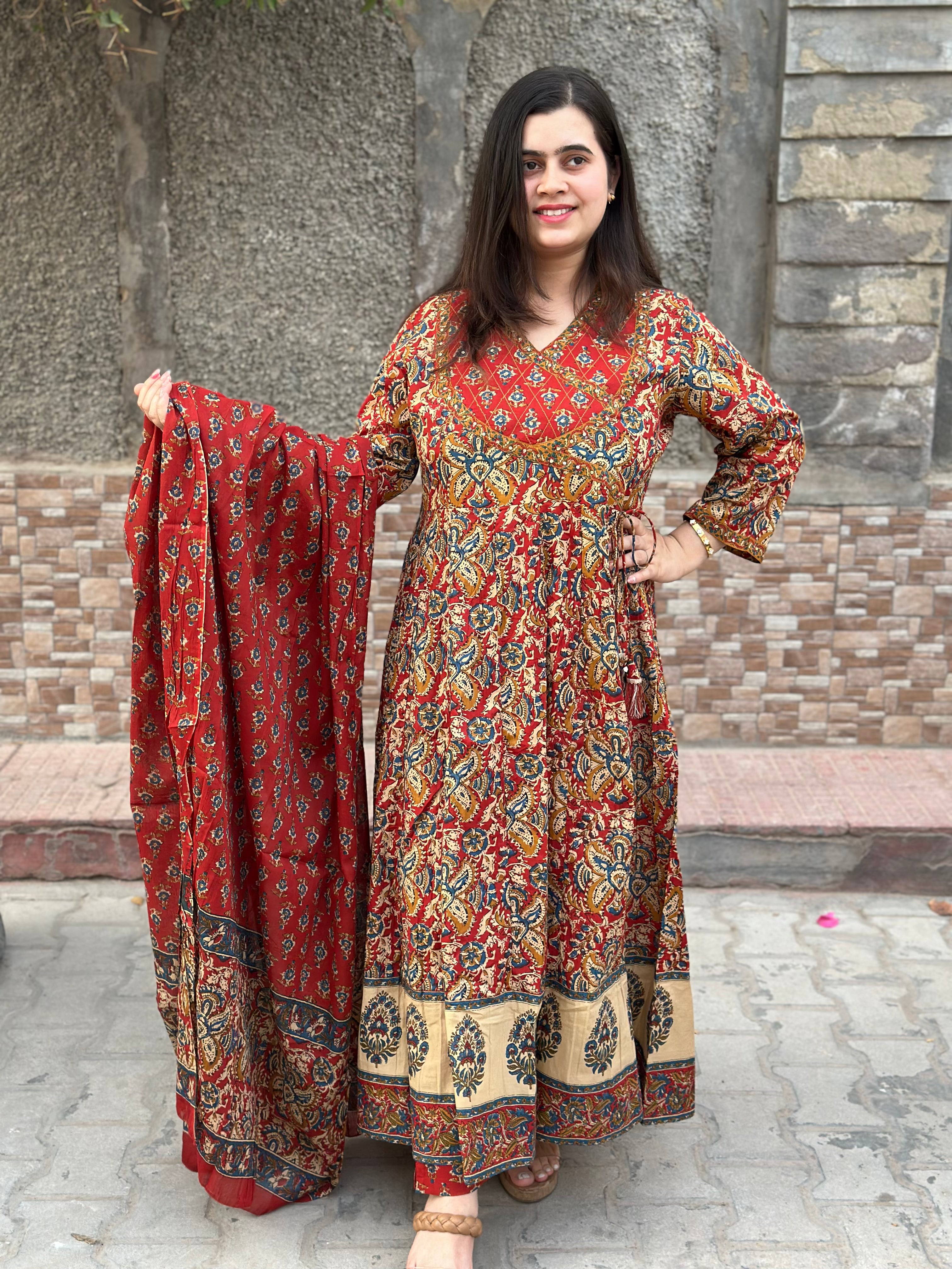Kalamkari Cotton kurta set for women with dupatta
