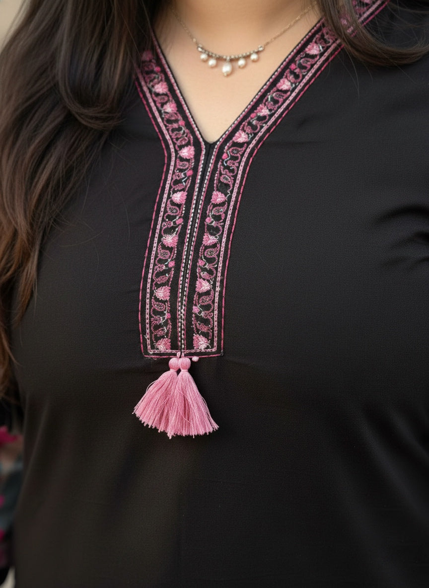 Airy Cotton Floral kurti for women- Black